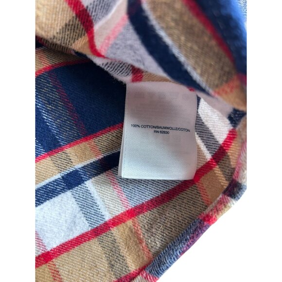 Lands End Flannel Shirt Beige Red White Plaid Men's 3XL/T Long Sleeve Buttons - Picture 10 of 12
